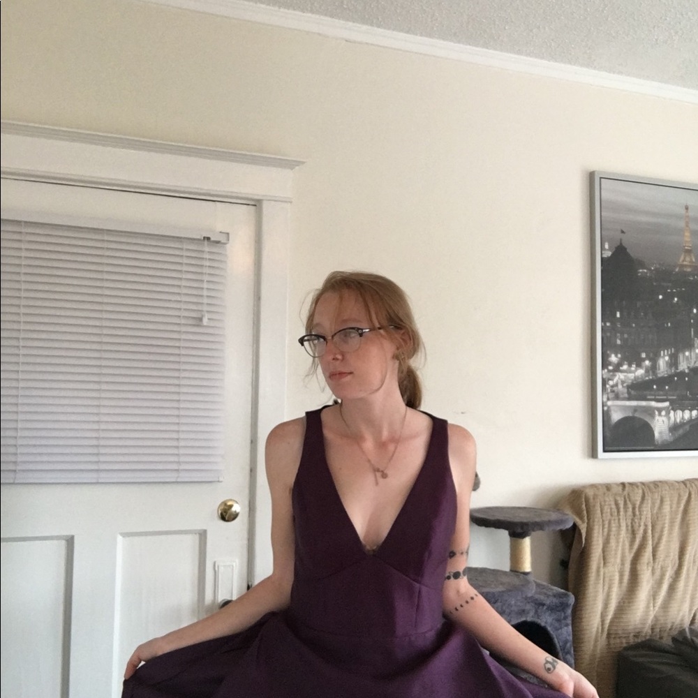 NWOT Long plum gown from David’s Bridal